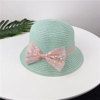 Summer Children's Straw Bag Bow Hat Set Sun Hat Basin Hat Messenger Bag sku image 2