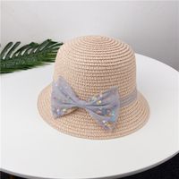Summer Children's Straw Bag Bow Hat Set Sun Hat Basin Hat Messenger Bag sku image 3