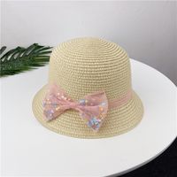 Summer Children's Straw Bag Bow Hat Set Sun Hat Basin Hat Messenger Bag sku image 4