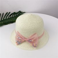 Summer Children's Straw Bag Bow Hat Set Sun Hat Basin Hat Messenger Bag sku image 5