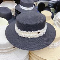 Fashion Beach Hat Flat Top Hat Breathable Flat Brim Straw Hat sku image 1