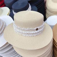Fashion Beach Hat Flat Top Hat Breathable Flat Brim Straw Hat sku image 3