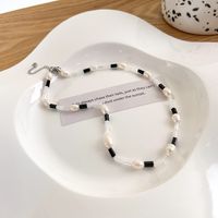 Collier De Perles Neuves En Bambou Noir Et Blanc Perlé Blanc Fin sku image 1
