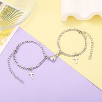 New Cross Heart-shaped Pendant Simple Heart-shaped Magnet Attracts Alloy Bracelets sku image 2