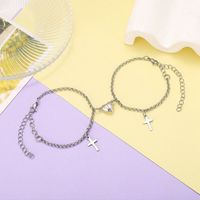 New Cross Heart-shaped Pendant Simple Heart-shaped Magnet Attracts Alloy Bracelets sku image 3