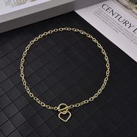 New Retro Hollow Heart Pendant Metal Texture Thick Chain Alloy Necklace sku image 1