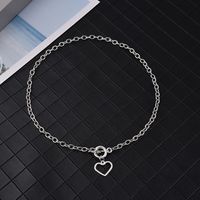 New Retro Hollow Heart Pendant Metal Texture Thick Chain Alloy Necklace sku image 2