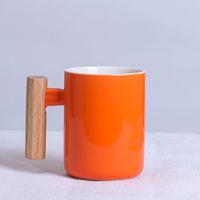 Simple Creative Solid Color Wooden Handle Matt Ceramic Mug Cup Wholesale sku image 11