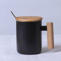 Simple Creative Solid Color Wooden Handle Matt Ceramic Mug Cup Wholesale sku image 20