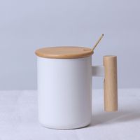 Simple Creative Solid Color Wooden Handle Matt Ceramic Mug Cup Wholesale sku image 21