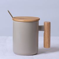 Simple Creative Solid Color Wooden Handle Matt Ceramic Mug Cup Wholesale sku image 22