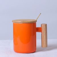 Simple Creative Solid Color Wooden Handle Matt Ceramic Mug Cup Wholesale sku image 23