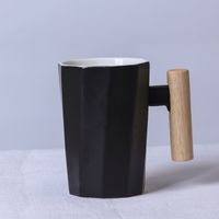 Simple Creative Solid Color Wooden Handle Matt Ceramic Mug Cup Wholesale sku image 14