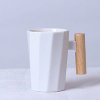 Simple Creative Solid Color Wooden Handle Matt Ceramic Mug Cup Wholesale sku image 15