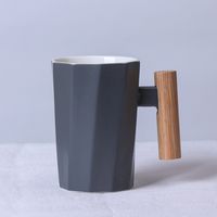 Simple Creative Solid Color Wooden Handle Matt Ceramic Mug Cup Wholesale sku image 16