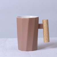 Simple Creative Solid Color Wooden Handle Matt Ceramic Mug Cup Wholesale sku image 17