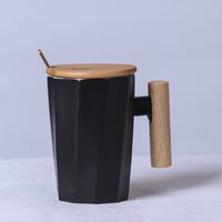 Simple Creative Solid Color Wooden Handle Matt Ceramic Mug Cup Wholesale sku image 26