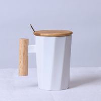 Simple Creative Solid Color Wooden Handle Matt Ceramic Mug Cup Wholesale sku image 27