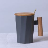 Simple Creative Solid Color Wooden Handle Matt Ceramic Mug Cup Wholesale sku image 28