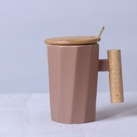 Simple Creative Solid Color Wooden Handle Matt Ceramic Mug Cup Wholesale sku image 29