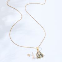 Stainless Steel Colored Zircon Electroplating 18k Gold Key Heart Necklace Earrings Set main image 3