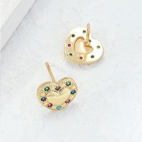 Fashion Copper Inlaid Zircon Electroplating 18k Gold Heart-shaped Stud Earrings main image 3