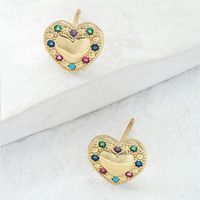 Fashion Copper Inlaid Zircon Electroplating 18k Gold Heart-shaped Stud Earrings main image 5