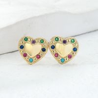 Fashion Copper Inlaid Zircon Electroplating 18k Gold Heart-shaped Stud Earrings sku image 1
