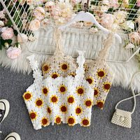 2022 New Retro Embroidered Hollow High Waist Short Knitted Camisole main image 1
