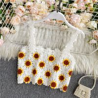2022 New Retro Embroidered Hollow High Waist Short Knitted Camisole main image 4