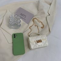 Korean Style Rhombus Plaid Solid Color Pearl Handle Small Messenegr Bag 12*9*5cm main image 3