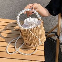 Korean Style Braided Pearl Chain Bucket Messenger Hand Bag 16*14*16cm main image 1