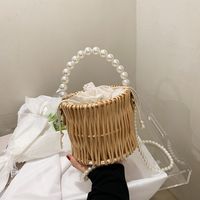 Korean Style Braided Pearl Chain Bucket Messenger Hand Bag 16*14*16cm main image 4