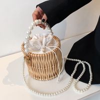 Korean Style Braided Pearl Chain Bucket Messenger Hand Bag 16*14*16cm main image 5