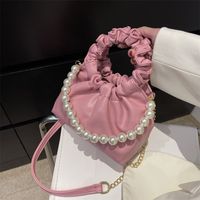 Bolso Mensajero De Cadena De Perlas De Color Sólido Plisado Estilo Coreano21 * 15 * 13 Cm main image 4