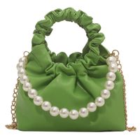 Korean Style Pleated Solid Color Pearl Chain Messenger Bag21*15*13cm main image 6