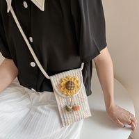 Fashion Braided Style Sunflower Pattern Mini Square Messenger Bag12*19*1cm main image 5