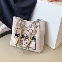 Simple Letters Printing Square Canvas Large-capacity Shoulder Bag 34*28*12cm main image 2