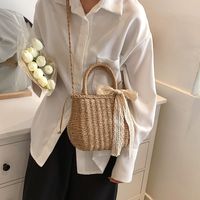 Straw Female Large Capacity Summer Shoulder Basket Bucket Bag 24*18*9cm main image 5