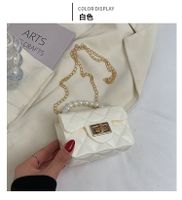 Korean Style Rhombus Plaid Solid Color Pearl Handle Small Messenegr Bag 12*9*5cm sku image 1