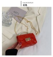 Korean Style Rhombus Plaid Solid Color Pearl Handle Small Messenegr Bag 12*9*5cm sku image 2