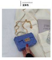 Korean Style Rhombus Plaid Solid Color Pearl Handle Small Messenegr Bag 12*9*5cm sku image 4