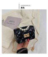 Korean Style Rhombus Plaid Solid Color Pearl Handle Small Messenegr Bag 12*9*5cm sku image 5