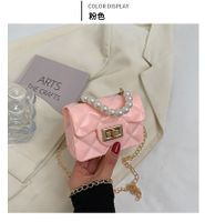 Korean Style Rhombus Plaid Solid Color Pearl Handle Small Messenegr Bag 12*9*5cm sku image 6