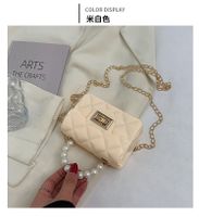 Korean Style Rhombus Plaid Solid Color Pearl Handle Small Messenegr Bag 12*9*5cm sku image 7