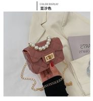 Korean Style Rhombus Plaid Solid Color Pearl Handle Small Messenegr Bag 12*9*5cm sku image 8
