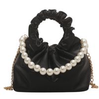 Korean Style Pleated Solid Color Pearl Chain Messenger Bag21*15*13cm sku image 3