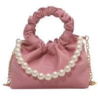 Korean Style Pleated Solid Color Pearl Chain Messenger Bag21*15*13cm sku image 4