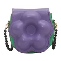 Girl's Small Pu Leather Color Block Flower Cute Beading Oval Flip Cover Crossbody Bag sku image 1