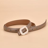 New Ladies Inlaid Rhinestone Round Decorative Women's Leather Smooth Buckle Belt Wholesale 105cm main image 5